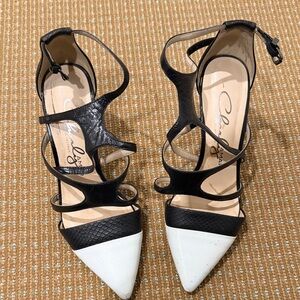 Elegant Black and White Strappy Heels